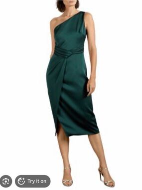ted baker ruffle one shoulder dress Ted Baker Women's Blue One Shoulder Fit & Flare Ruffle Dress Size M